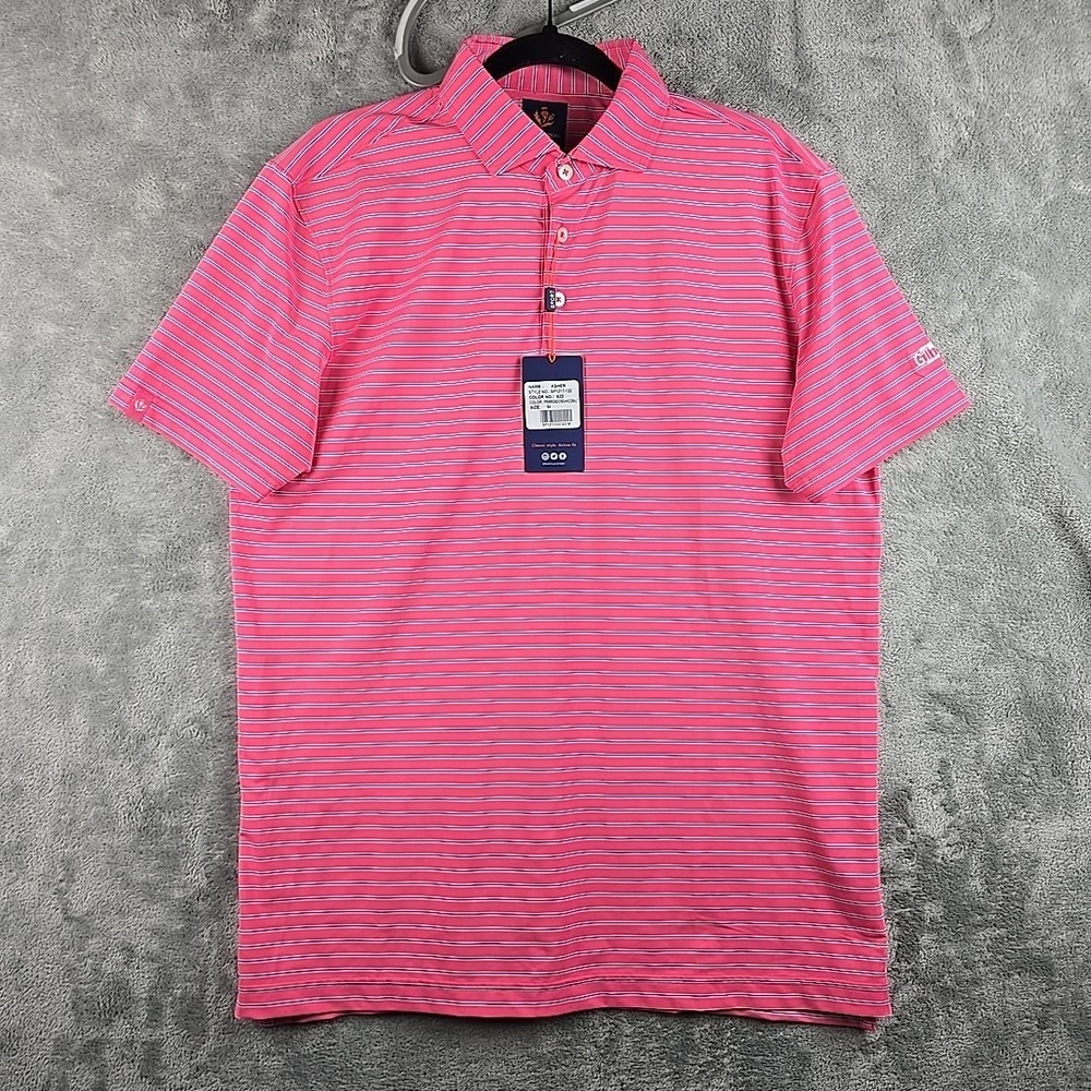 Donald Ross Sport Golf Polo Men Medium Pink Striped Stretch Performance Logo NWT